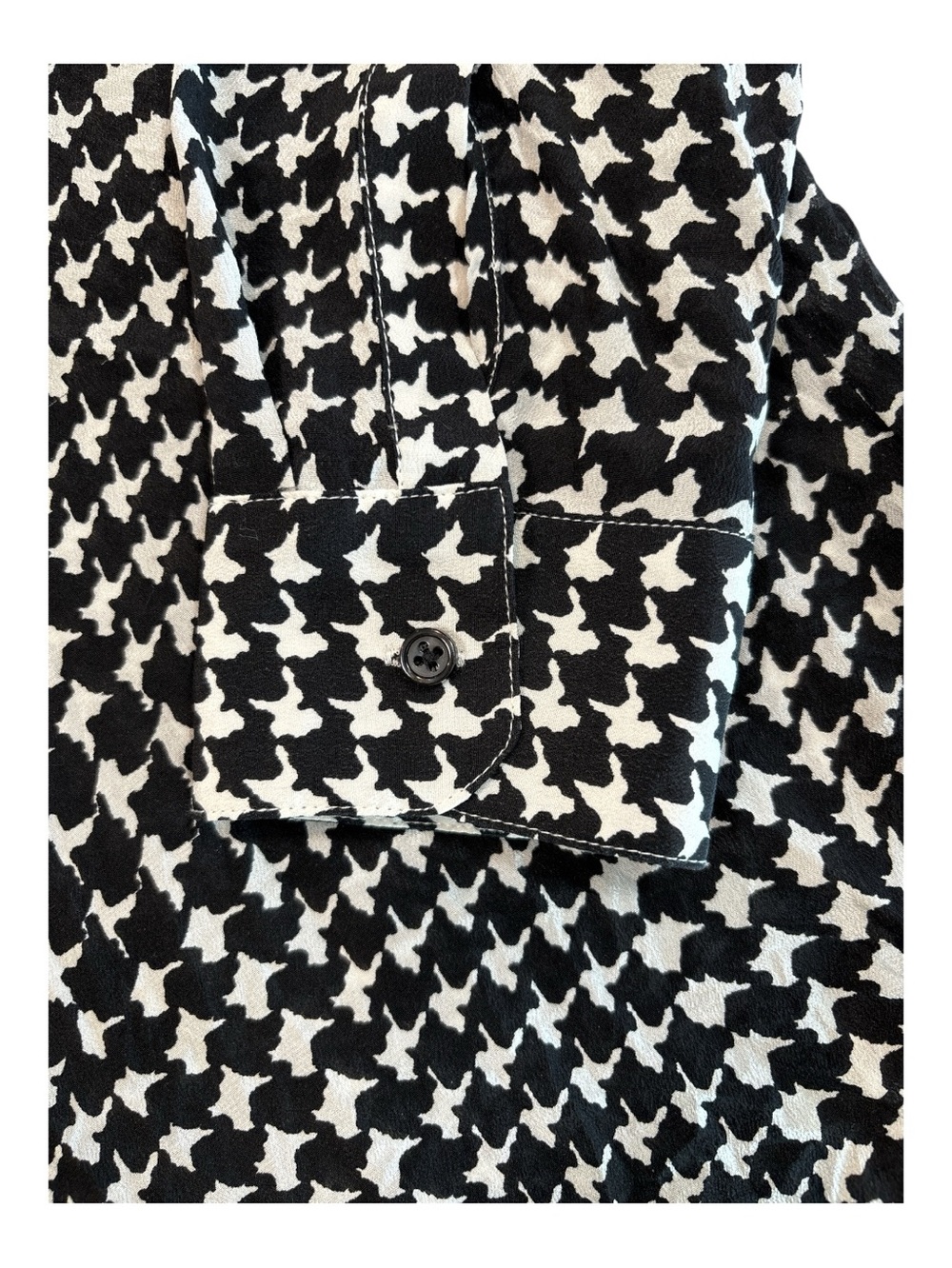Ann Taylor Black and White Abstract Houndstooth Silk Button-Down Shirt - Picture 4 of 11